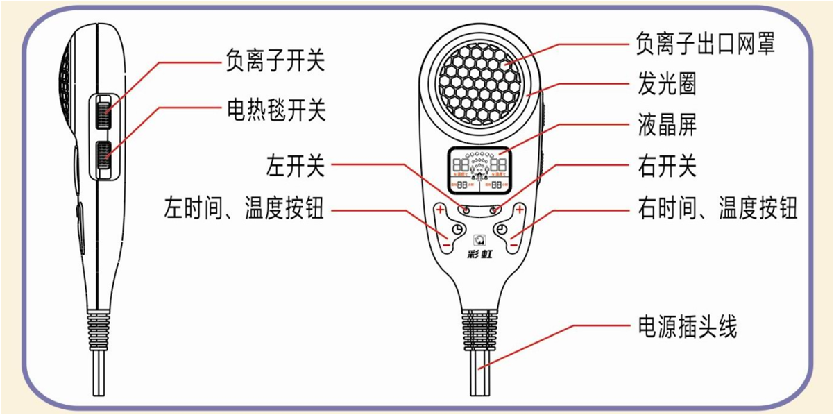 负离子电热毯开关可独立使用，也可同时使用