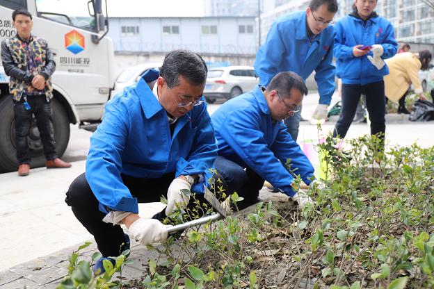 成都彩虹集团党员志愿队代表参加团结社区“邻里家”植树节活动